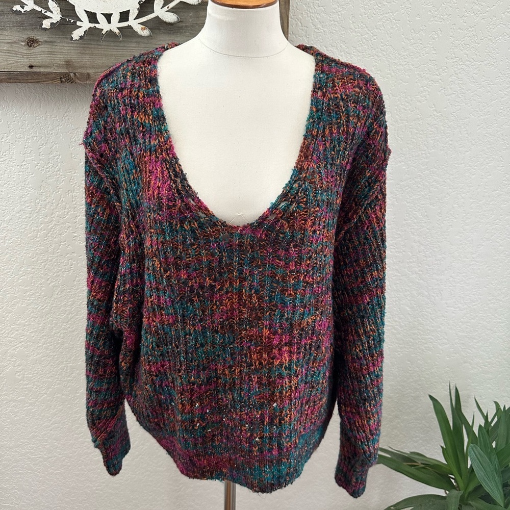 Free People Highland V-neck Multicolor Knit Women's Sweater Ladies‎ M